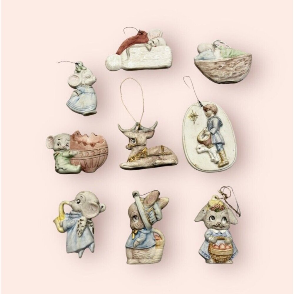 Vintage Clay Kitschy Ornaments Christmas Cute Mouse & More Holiday Hard To Find